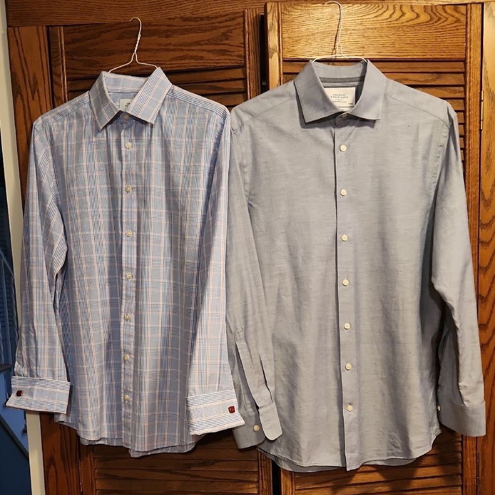 Men's Charles Tyrwhitt Blue Checkered and Gray Solid Shirts